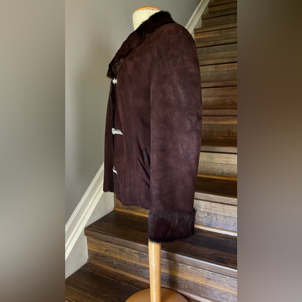 Soft Real Fur Warm Dark Chocolate Brown Embellished Shearling Jacket Med/10/12 - Picture 4 of 12